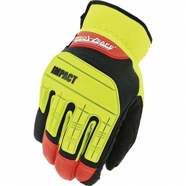 PRO-SAFE - Size M (9), ANSI Cut Lvl A4, Synthetic Leather Cut Resistant Gloves - HPPE Lining, Open Cuff, Hi-Vis Yellow/Red/Black, Paired - Makers Industrial Supply