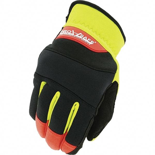 PRO-SAFE - Size 2XL (12), ANSI Cut Lvl A4, Synthetic Leather Cut Resistant Gloves - HPPE Lining, Open Cuff, Hi-Vis Yellow/Red/Black, Paired - Makers Industrial Supply