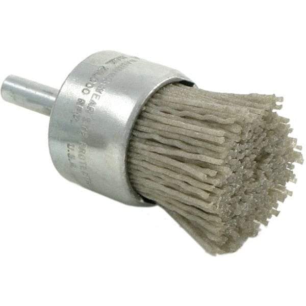 Brush Research Mfg. - 120 Grit, 1" Brush Diam, Crimped, End Brush - Medium Grade, 1/4" Diam Steel Shank, 20,000 Max RPM - Makers Industrial Supply