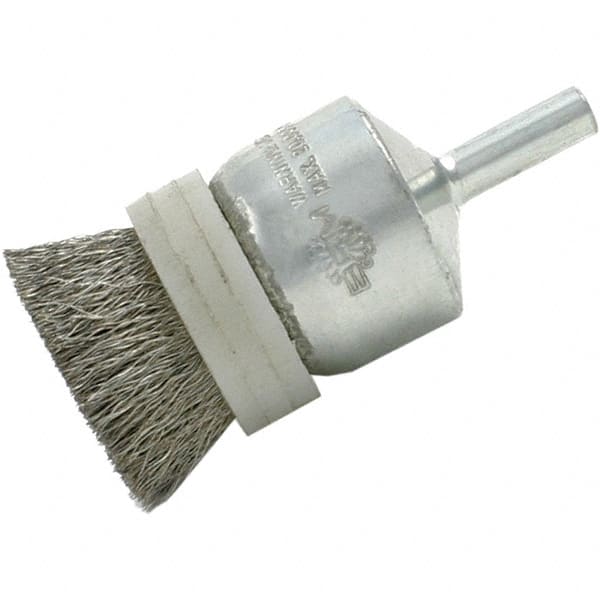 Brush Research Mfg. - 1/2" Brush Diam, Crimped, End Brush - 1/4" Diam Steel Shank, 20,000 Max RPM - Makers Industrial Supply