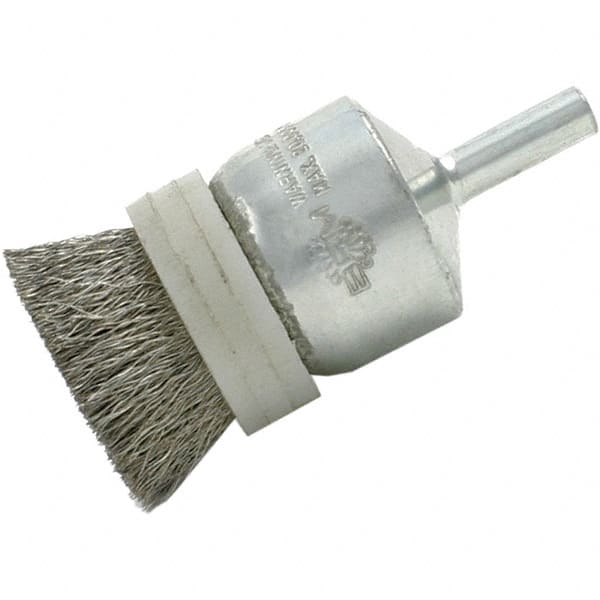 Brush Research Mfg. - 1" Brush Diam, Crimped, End Brush - 1/4" Diam Steel Shank, 20,000 Max RPM - Makers Industrial Supply