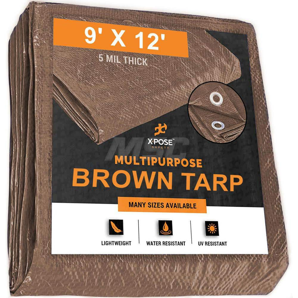 Tarp/Dust Cover: Brown, Rectangle, Polyethylene, 12' Long x 9' Wide, 5 mil Polyethylene, Rectangle