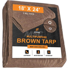 Tarp/Dust Cover: Brown, Rectangle, Polyethylene, 24' Long x 18' Wide, 5 mil Polyethylene, Rectangle