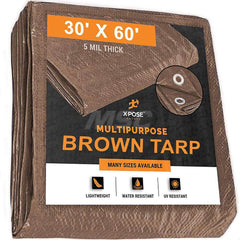 Tarp/Dust Cover: Brown, Rectangle, Polyethylene, 60' Long x 30' Wide, 5 mil Polyethylene, Rectangle