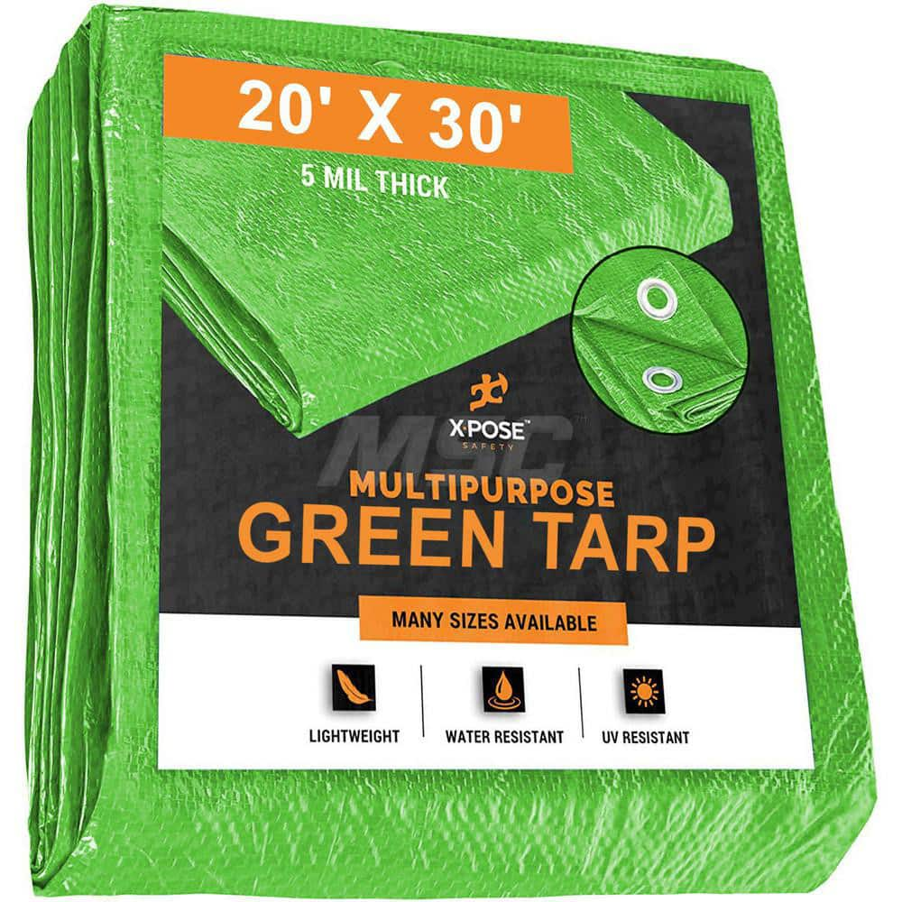 Tarp/Dust Cover: Green, Rectangle, Polyethylene, 30' Long x 20' Wide, 5 mil Polyethylene, Rectangle