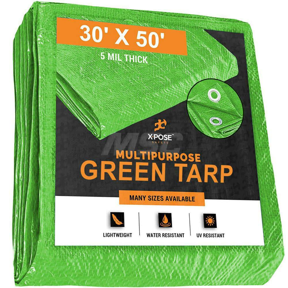 Tarp/Dust Cover: Green, Rectangle, Polyethylene, 50' Long x 30' Wide, 5 mil Polyethylene, Rectangle