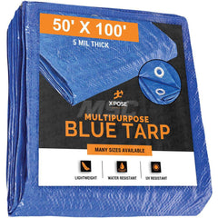 Tarp/Dust Cover: Blue, Rectangle, Polyethylene, 100' Long x 50' Wide, 5 mil Polyethylene, Rectangle