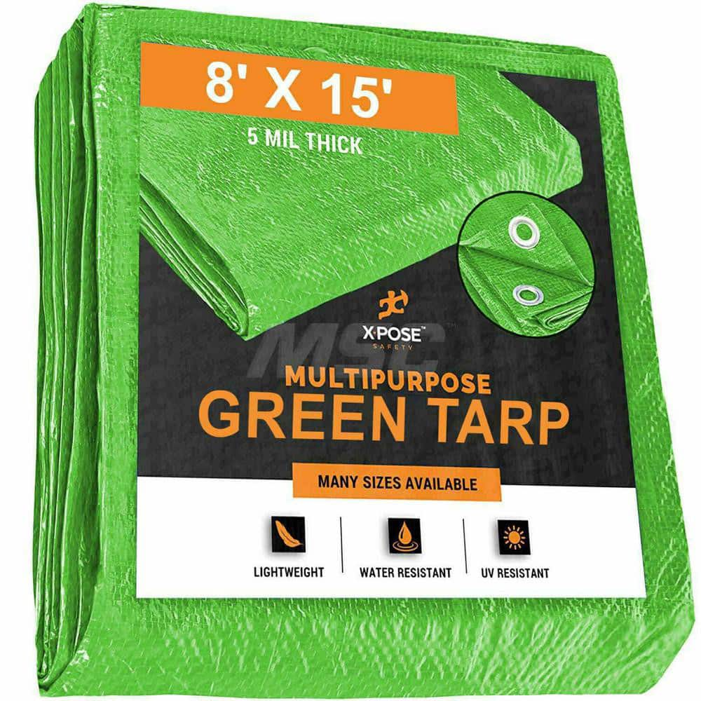 Tarp/Dust Cover: Green, Rectangle, Polyethylene, 15' Long x 8' Wide, 5 mil Polyethylene, Rectangle