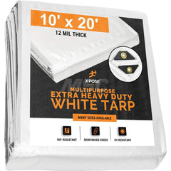 Tarp/Dust Cover: White, Rectangle, Polyethylene, 20' Long x 10' Wide, 12 mil Polyethylene, Rectangle