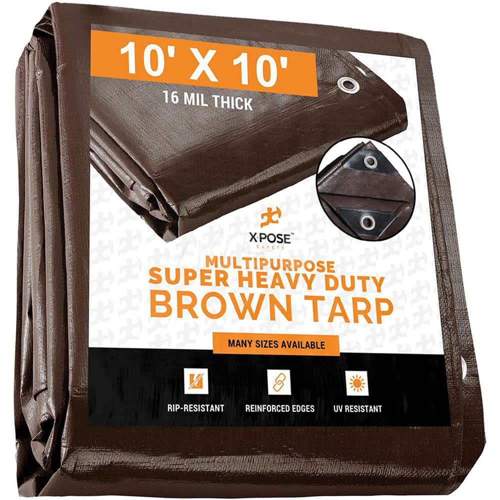 Tarp/Dust Cover: Brown, Rectangle, Polyethylene, 10' Long x 10' Wide, 16 mil Polyethylene, Rectangle