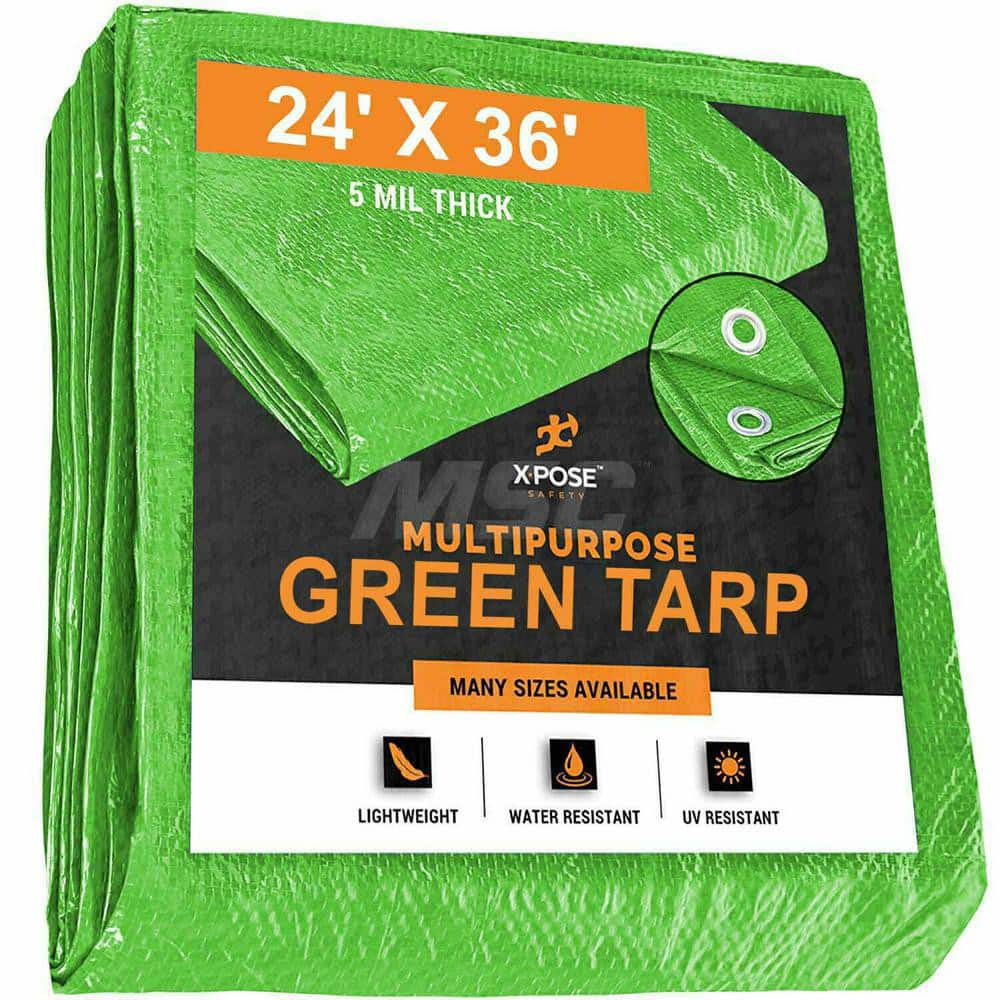 Tarp/Dust Cover: Green, Rectangle, Polyethylene, 36' Long x 24' Wide, 5 mil Polyethylene, Rectangle