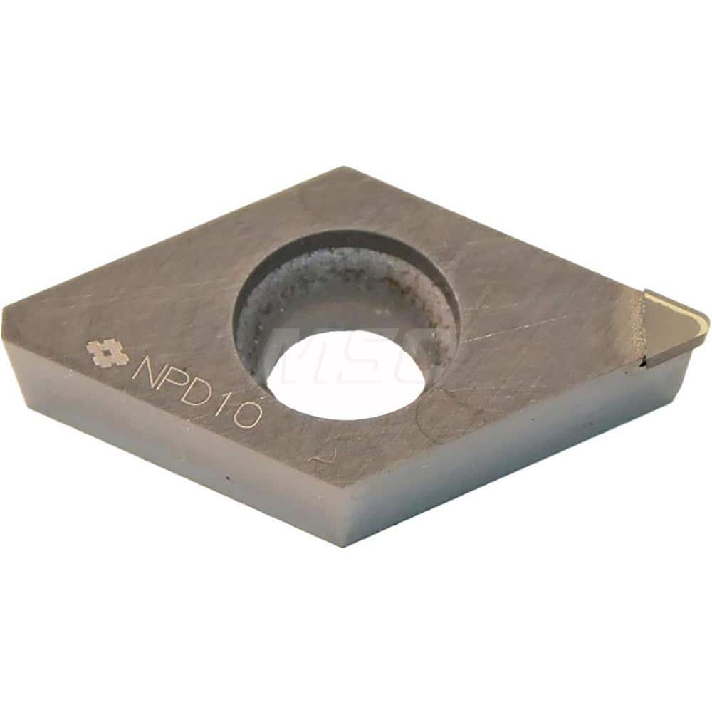 Turning Insert:  DCMA21.50.5RH NPD10,  Polycrystalline Diamond Uncoated Finish,  Neutral,  0.0866″ Long,  0.0079″ Corner Radius,  55.0 &deg N/A Diamond,  Series  NPD10