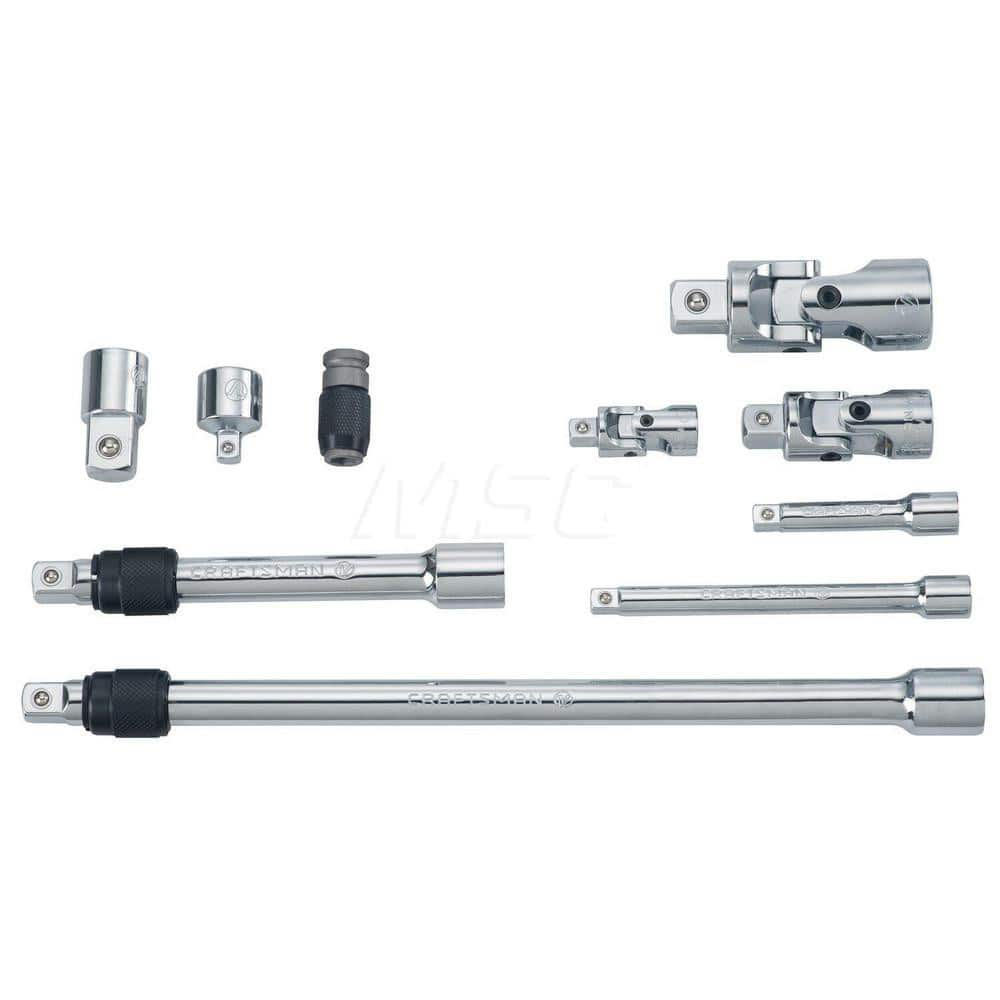 Socket Extension Sets; Tool Type: Drive Accessory Set; Drive Size (Inch): 1/4, 3/8, 1/2; Number of Pieces: 10.000; Finish/Coating: Full Polish Chrome