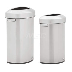 Trash Cans & Recycling Containers; Product Type: Trash Can; Container Capacity: 16 gal; Container Shape: Half-Round; Lid Type: Open Lid; Container Material: Metal; Color: Silver