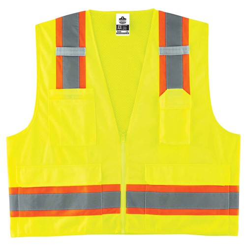 8248Z S/M Lime 2-Tone Surveyors Vest Type R Class 2 - Makers Industrial Supply