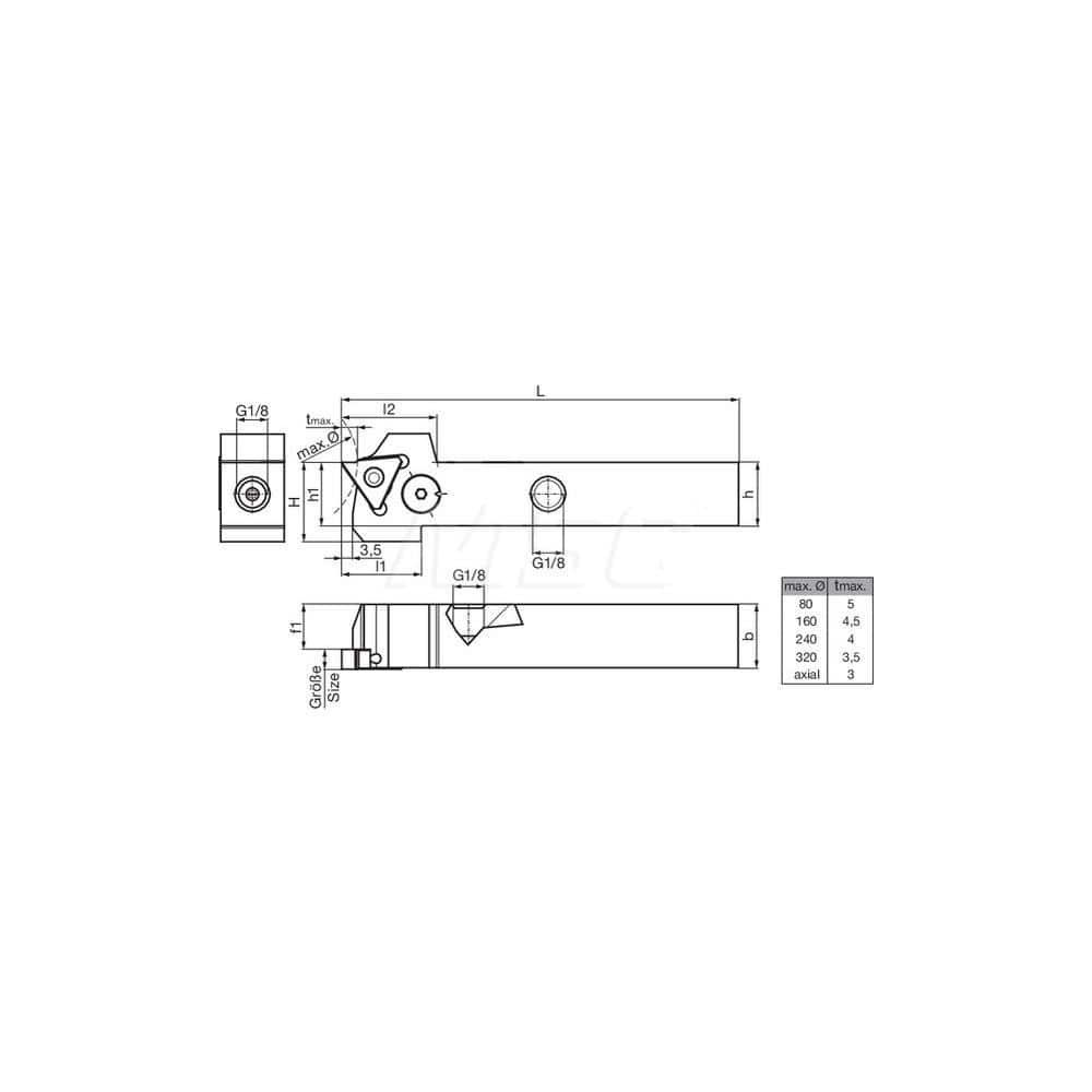 Guhring GH305.1000.600.00.06.R.IK.EST External Right Hand NonFace Grooving Radial Grooving with Adjustable Coolant Holder 1″ Square Shank