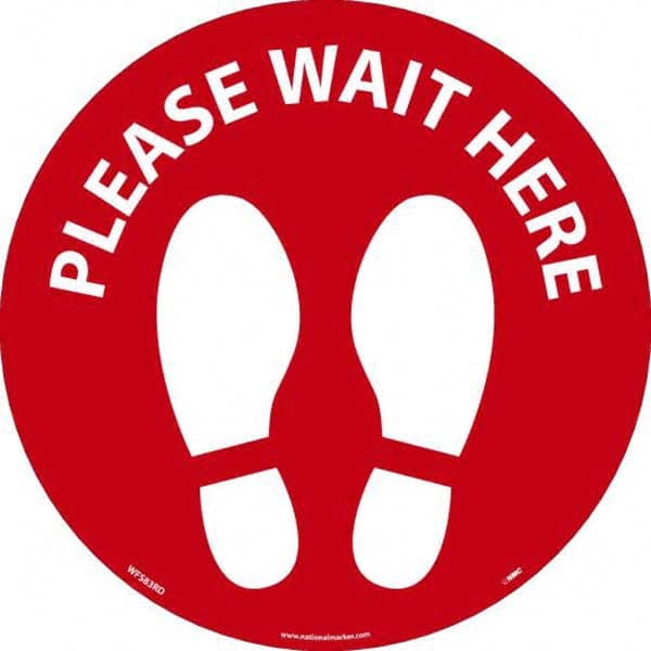 NMC - "Please Wait Here" Adhesive-Backed Floor Sign - Makers Industrial Supply