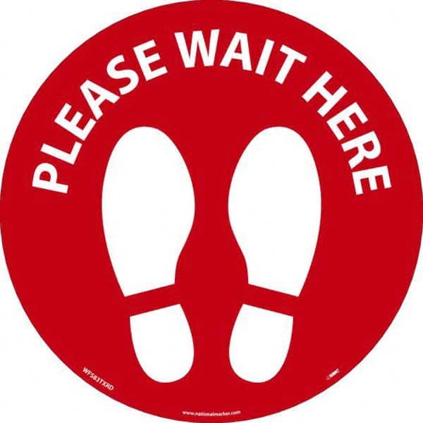 NMC - "Please Wait Here" Adhesive-Backed Floor Sign - Makers Industrial Supply