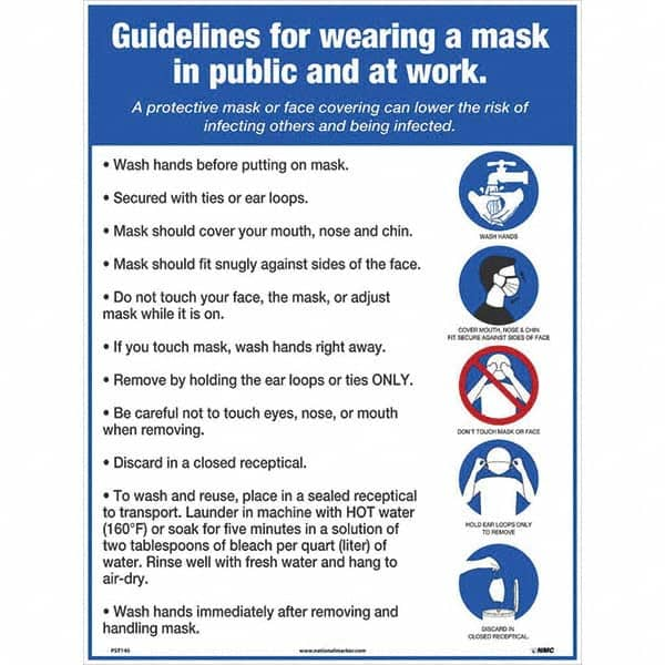 NMC - "COVID 19 - Guidelines for Wearing a Mask in Public and at Work", 18" Wide x 24" High, Paper Safety Sign - Makers Industrial Supply