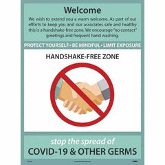 NMC - "COVID 19 - Welcome - Handshake Free Zone", 18" Wide x 24" High, Paper Safety Sign - Makers Industrial Supply