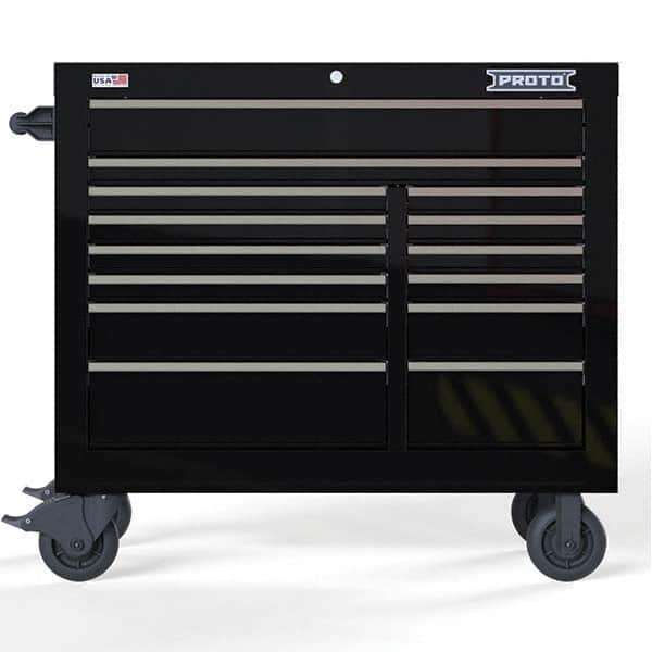 Steel Tool Roller Cabinet: 14 Drawers Gloss Black, Vinyl Top