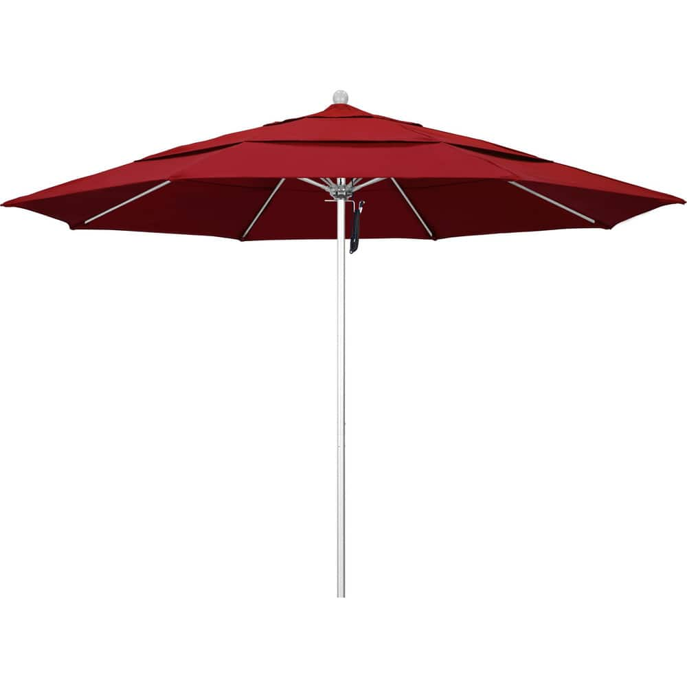 Patio Umbrellas; Diameter (Feet): 11; Height (Feet): 8.917; Fabric Color: Red; Base Included: No; Canopy Fabric: Pacifica; Fade Resistant: Yes; Additional Information: Pulley Lift; Frame Material: Aluminum