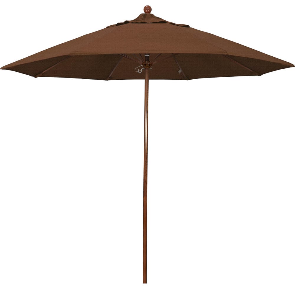 Patio Umbrellas; Diameter (Feet): 9; Height (Feet): 8.583; Fabric Color: Teak; Base Included: No; Canopy Fabric: Olefin; Fade Resistant: Yes; Additional Information: Push Lift; Frame Material: Aluminum