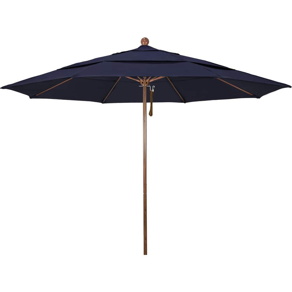 Patio Umbrellas; Diameter (Feet): 11; Height (Feet): 8.917; Fabric Color: Navy; Base Included: No; Canopy Fabric: Pacifica; Fade Resistant: Yes; Additional Information: Pulley Lift; Frame Material: Aluminum