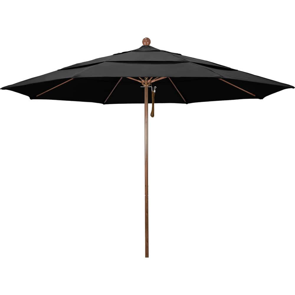 Patio Umbrellas; Diameter (Feet): 11; Height (Feet): 8.917; Fabric Color: Black; Base Included: No; Canopy Fabric: Olefin; Fade Resistant: Yes; Additional Information: Pulley Lift; Frame Material: Aluminum