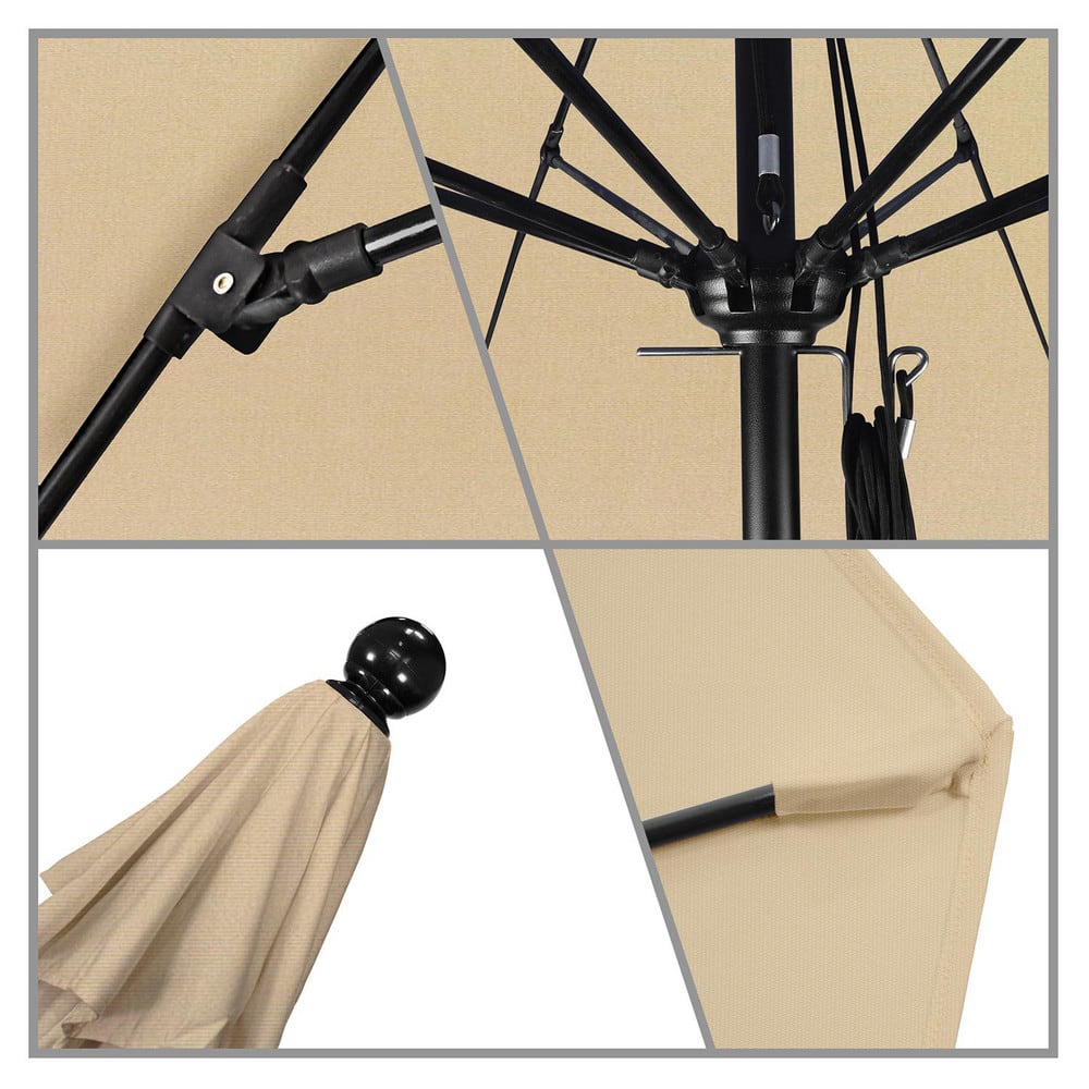 Patio Umbrellas; Diameter (Feet): 11; Height (Feet): 8.917; Fabric Color: Beige; Base Included: No; Canopy Fabric: Pacifica; Fade Resistant: Yes; Additional Information: Pulley Lift; Frame Material: Aluminum