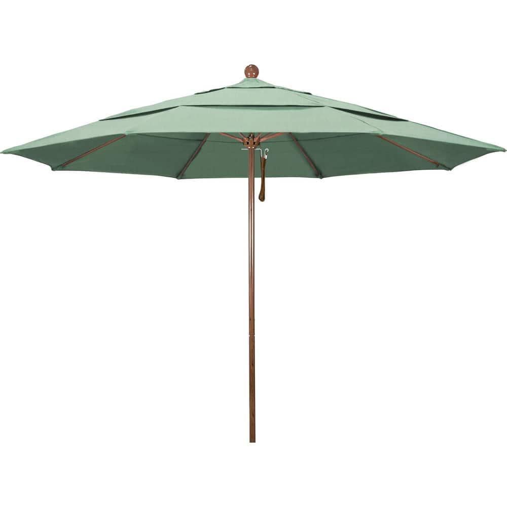 Patio Umbrellas; Diameter (Feet): 11; Height (Feet): 8.917; Fabric Color: Spa; Base Included: No; Canopy Fabric: Pacifica; Fade Resistant: Yes; Additional Information: Pulley Lift; Frame Material: Aluminum