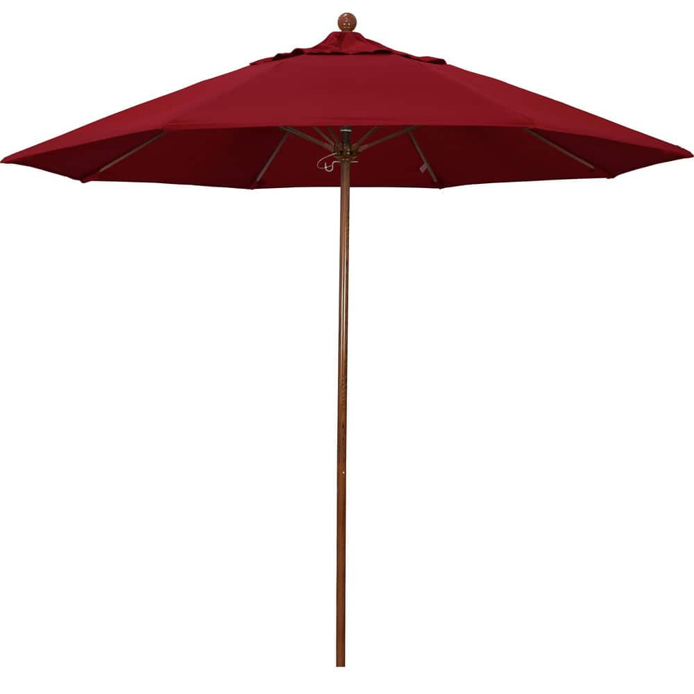 Patio Umbrellas; Diameter (Feet): 9; Height (Feet): 8.583; Fabric Color: Red; Base Included: No; Canopy Fabric: Olefin; Fade Resistant: Yes; Additional Information: Push Lift; Frame Material: Aluminum