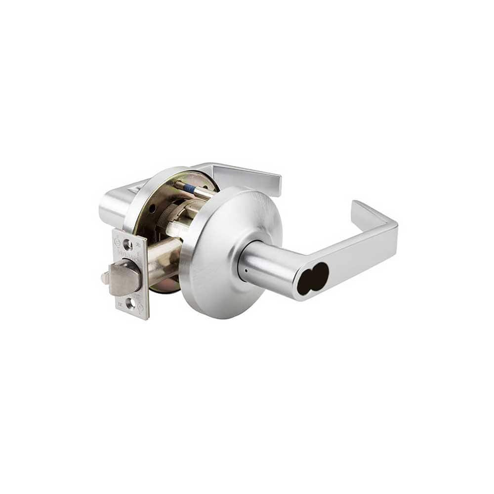 Lever Locksets; Type: Entry; Key Type: Keyed Different; Strike Type: ANSI 4-7/8; Finish/Coating: Satin Chrome; Material: Steel; Material: Steel; Door Thickness: 1-3/4″ ™2-1/4″ ™; Backset: 2.75; Lockset Grade: Grade 1; Cylinder Type: SFIC Less Core; Minimu