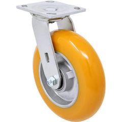 Top Plate Caster: Rubber, 8″ Wheel Dia, 2″ Wheel Width, 1,200 lb Capacity, 9-1/2″ OAH 4″ Plate Length, 4.5″ Plate Width