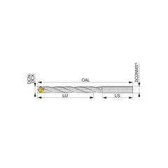 Replaceable Tip Drill: 19 to 19.9 mm Drill Dia, 170 mm Max Depth, 20 mm Straight-Cylindrical Shank Uses DMP Inserts, 257.92 mm OAL, Through Coolant