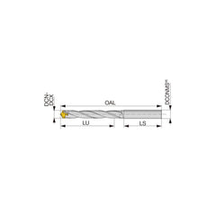 Replaceable Tip Drill: 9.5 to 9.9 mm Drill Dia, 57 mm Max Depth, 10 mm Straight-Cylindrical Shank Uses DMP Inserts, 117.92 mm OAL, Through Coolant