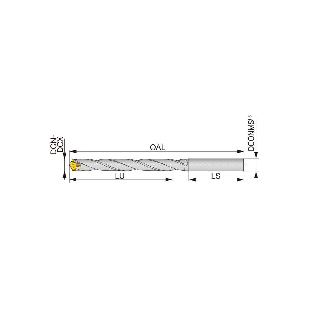 Replaceable Tip Drill: 11.5 to 11.9 mm Drill Dia, 102 mm Max Depth, 12 mm Straight-Cylindrical Shank Uses DMP Inserts, 178.34 mm OAL, Through Coolant