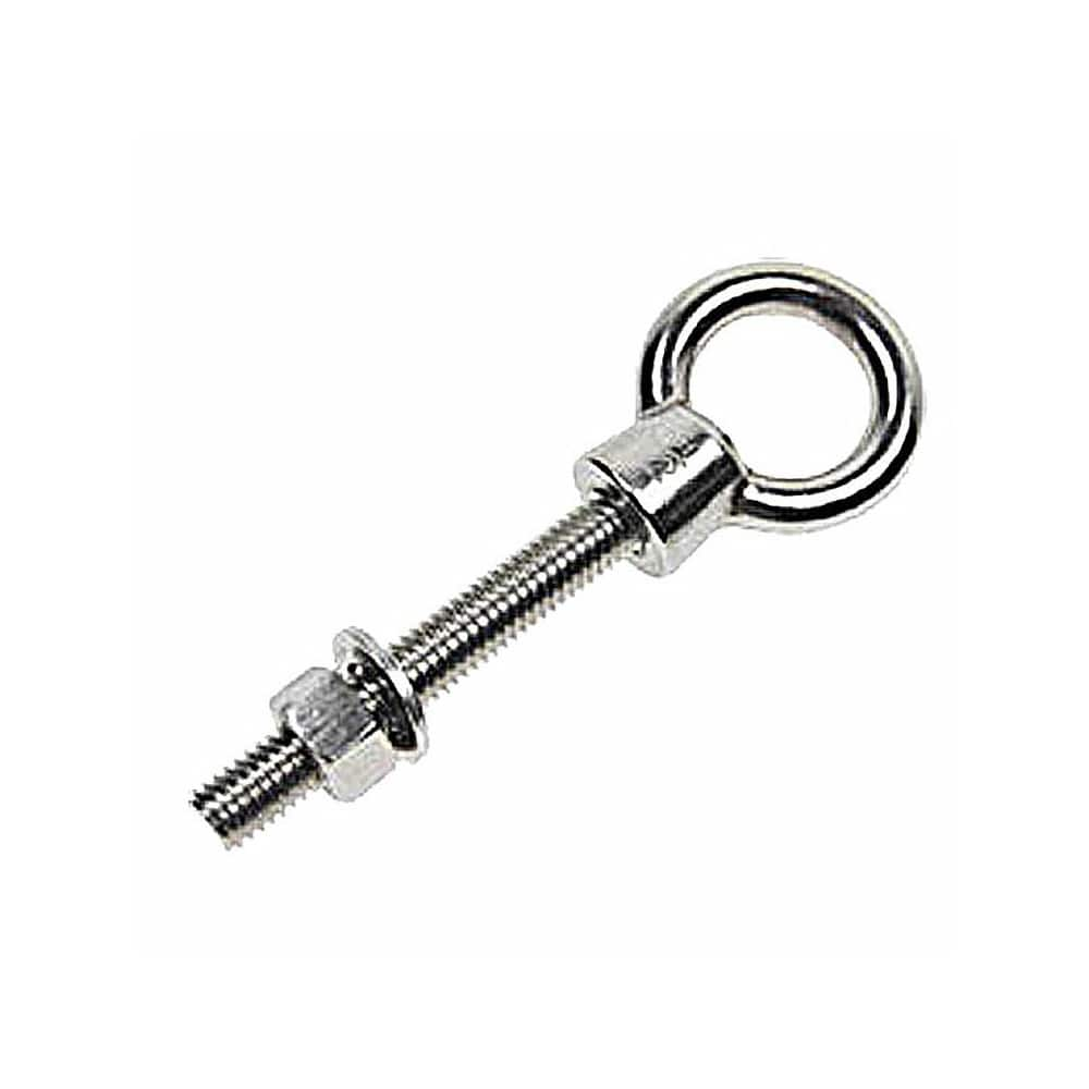 Fixed Lifting Eye Bolt: Without Shoulder, 400 lb Capacity, 1/4 ™ Thread, Grade 316 Stainless Steel Fully Threaded, 4″ Shank