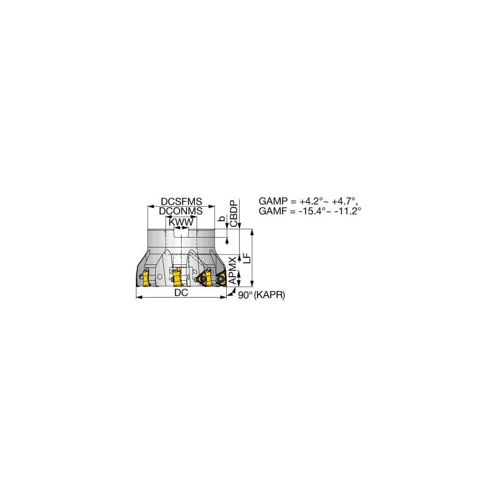 Indexable Square-Shoulder Face Mill:  TPTN12M063B22.0R05,  22.0000″ Arbor Hole Dia, Uses  5,  120708 Inserts,  Through Coolant,  Series  TPTN