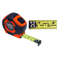 Tape Measure: 25' Long, 5″ Width, Yellow Blade 0.0625″ Graduation, Black & Orange Case