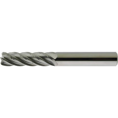 Corner Radius End Mill: 1/2″ Dia, 1-1/2″ LOC, 0.01″ Radius, 5 Flutes, Solid Carbide 3-1/2″ OAL, 1/2″ Shank Dia, Helix, Bright/Uncoated