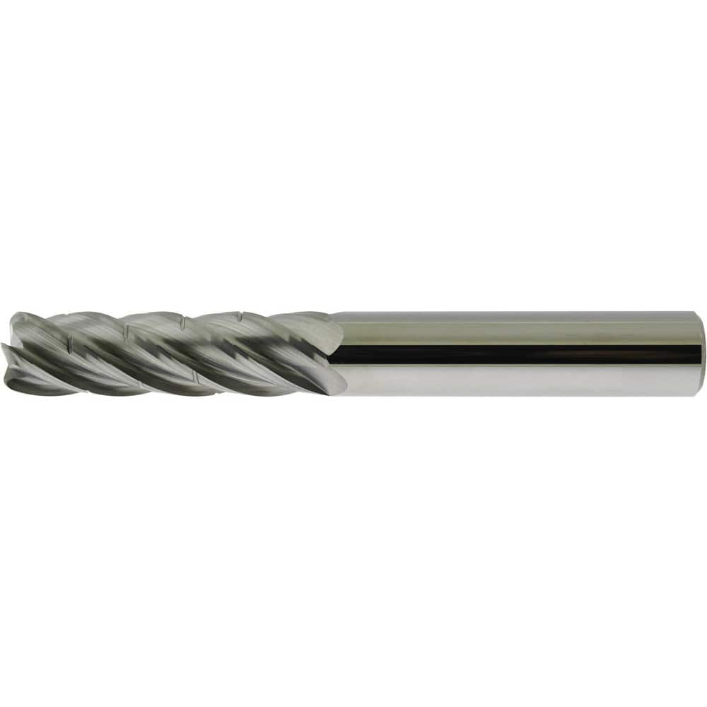 Corner Radius End Mill: 5/8″ Dia, 1-7/8″ LOC, 0.03″ Radius, 5 Flutes, Solid Carbide 4″ OAL, 5/8″ Shank Dia, Helix, Bright/Uncoated