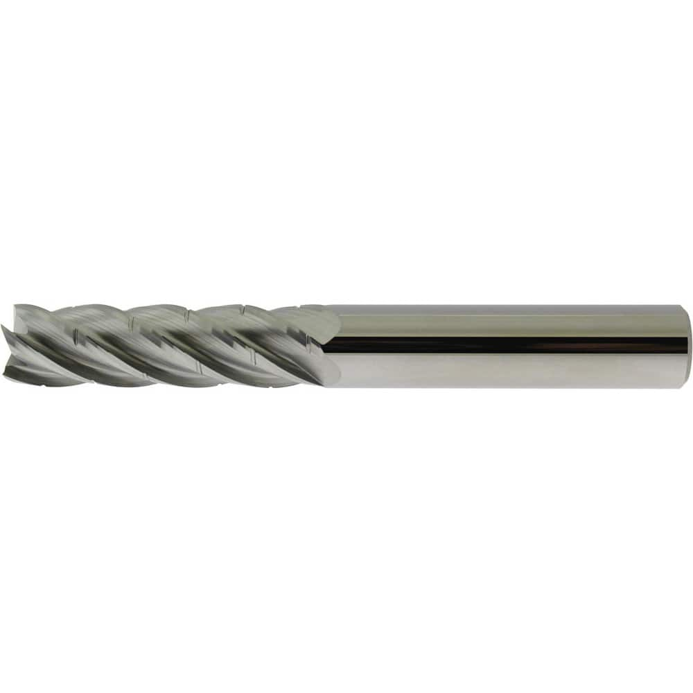 Square End Mill: 5/8'' Dia, 1-7/8'' LOC, 5/8'' Shank Dia, 4'' OAL, 5 Flutes, Solid Carbide Single End, Uncoated, Spiral Flute, 36 ° Helix, RH Cut, RH Flute