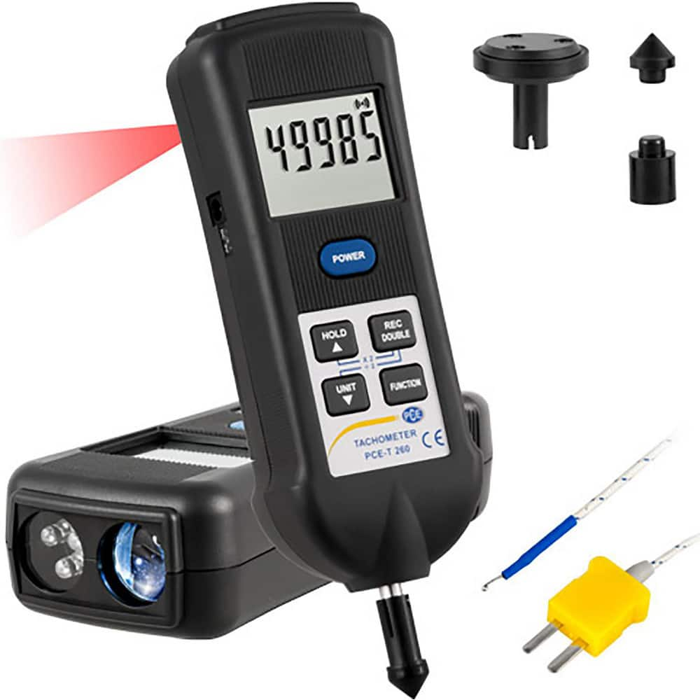 Tachometers; Tachometer Type: Digital Display; Photo/Contact Tachometer; Laser Tachometer; Non-Contact; Rotary Adapter; Contact; Minimum Measurement (RPM): 0.5 rpm; Maximum Measurement (RPM): 99999 ™rpm; Minimum Target Distance: 50 mm; Maximum Target Dist