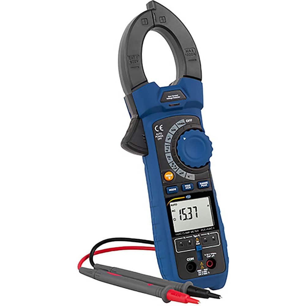 Compact Manual Ranging & Voltage Clamp Meter: CAT I CAT II & CAT III, 1.9″ Jaw, C-Clamp & Curved Jaw 1,000 A, 50 Max Ohms, Measures Amps, Capacitance, Continuity, Current, Duty Cycle, Frequency, microAmps, Milliamps, Resistance, Temperature & Voltage