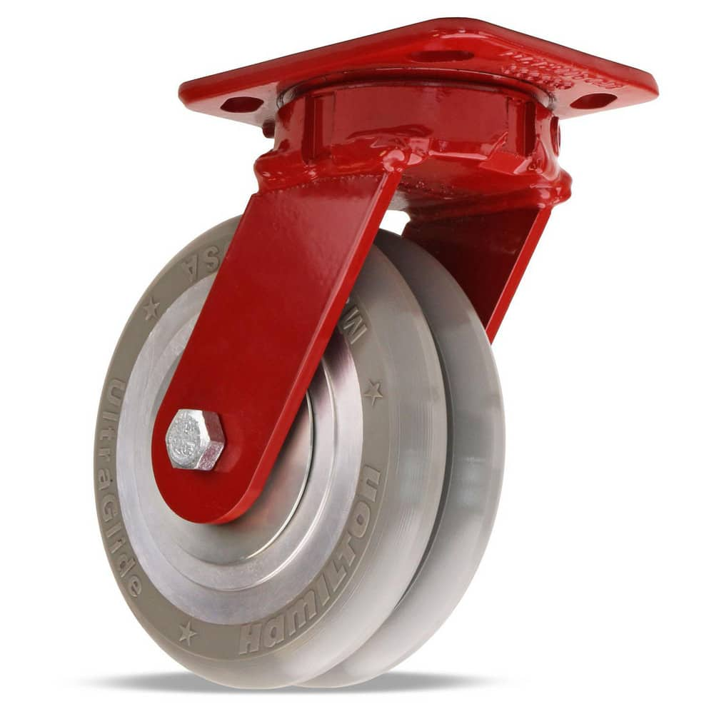 Swivel Top Plate Caster: Polyurethane on Aluminum, 6″ Wheel Dia, 3″ Wheel Width, 1,500 lb Capacity, 7-1/2″ OAH 4.5″ Plate Length, 4″ Plate Width, Non-Marking