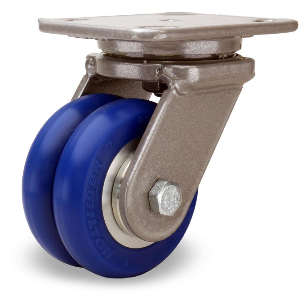 Swivel Top Plate Caster: Polyurethane on Aluminum, 4″ Wheel Dia, 2″ Wheel Width, 720 lb Capacity, 5-5/8″ OAH 5″ Plate Length, 4″ Plate Width, Non-Marking