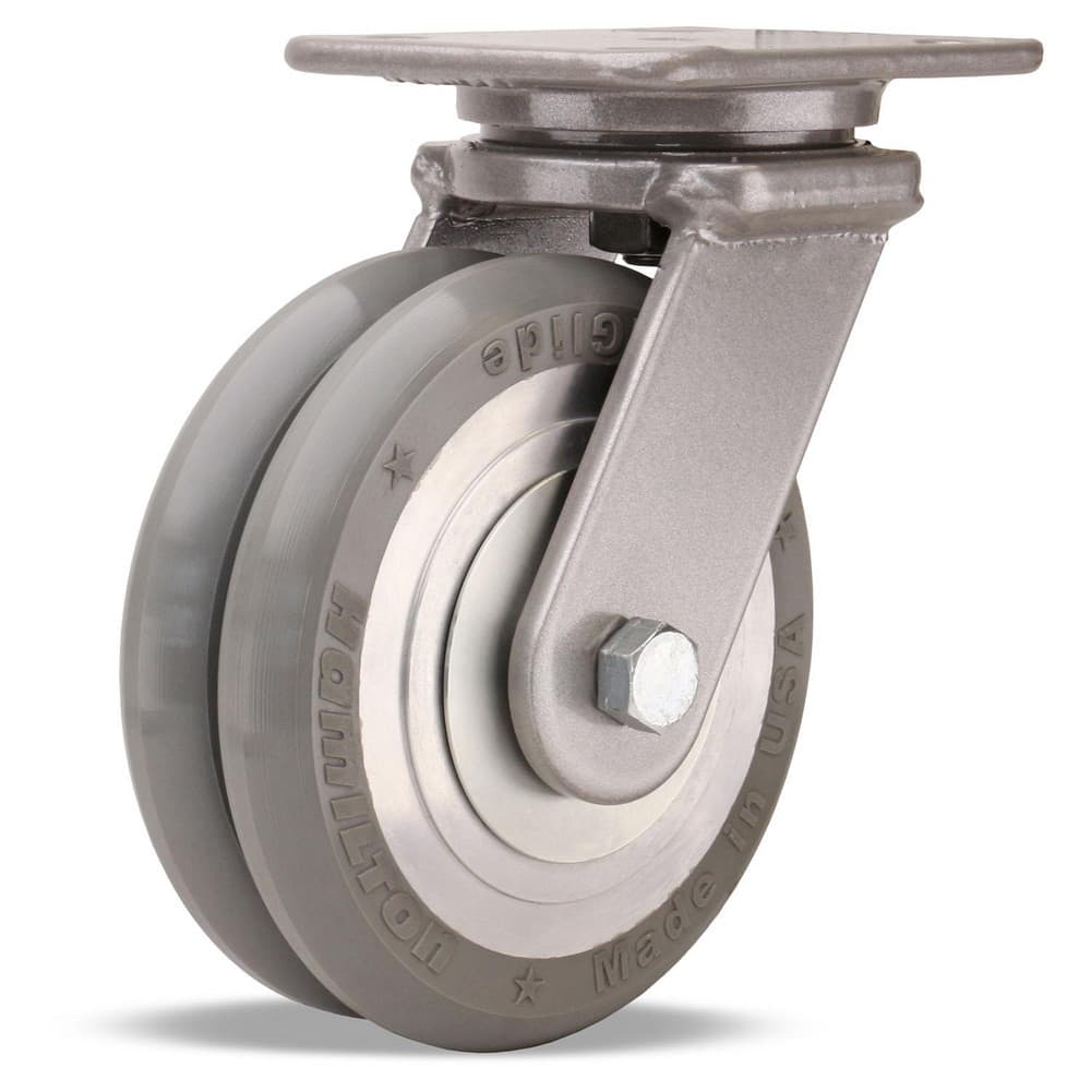 Swivel Top Plate Caster: Polyurethane on Aluminum, 4″ Wheel Dia, 2″ Wheel Width, 900 lb Capacity, 5-5/8″ OAH 5″ Plate Length, 4″ Plate Width, Non-Marking