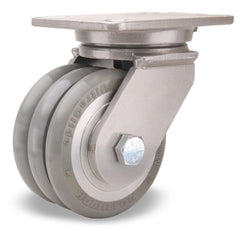 Swivel Top Plate Caster: Polyurethane on Aluminum, 6″ Wheel Dia, 2″ Wheel Width, 2,600 lb Capacity, 8″ OAH 7.25″ Plate Length, 5.25″ Plate Width, Non-Marking