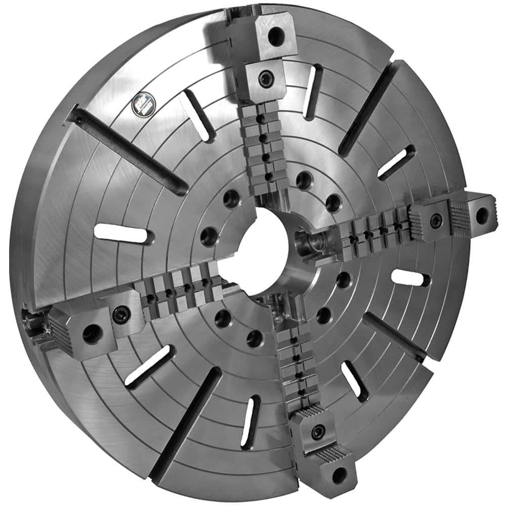 Independent Manual Lathe Chuck: 4-Jaw,  50″ Dia Two-Piece Jaws, Plain Back Mount, 150 Max RPM